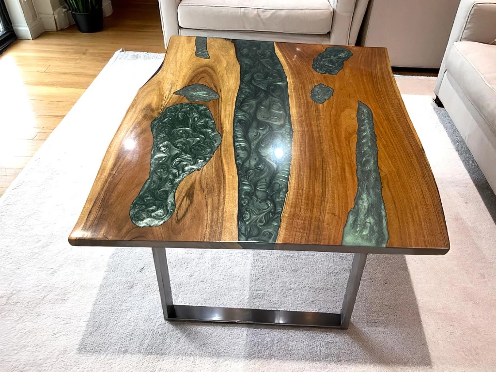Custom Live Edge Acacia Wood Coffee Table with Resin River